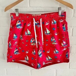 Abercrombie&Fitch Swim Trunks Shorts Red Novelty Sailing Nantucket print Sz S